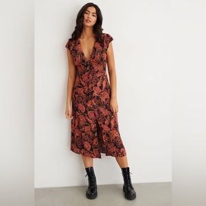 Paisley Print 90s button style MIDI Dress